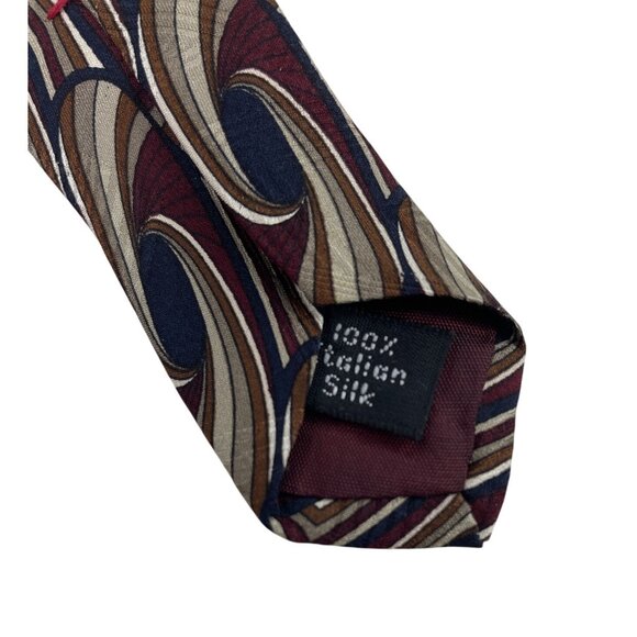 Henry Grethel 100% Silk Mens Tie Necktie Burgundy Black Tan Abstract Print - Picture 4 of 4